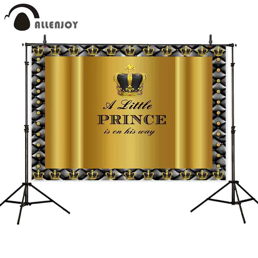 Allenjoy Photographic Backdrop Diamond Crown Baby Shower Prince Luxury Golden Glitter Photography Background Decoration Shoots