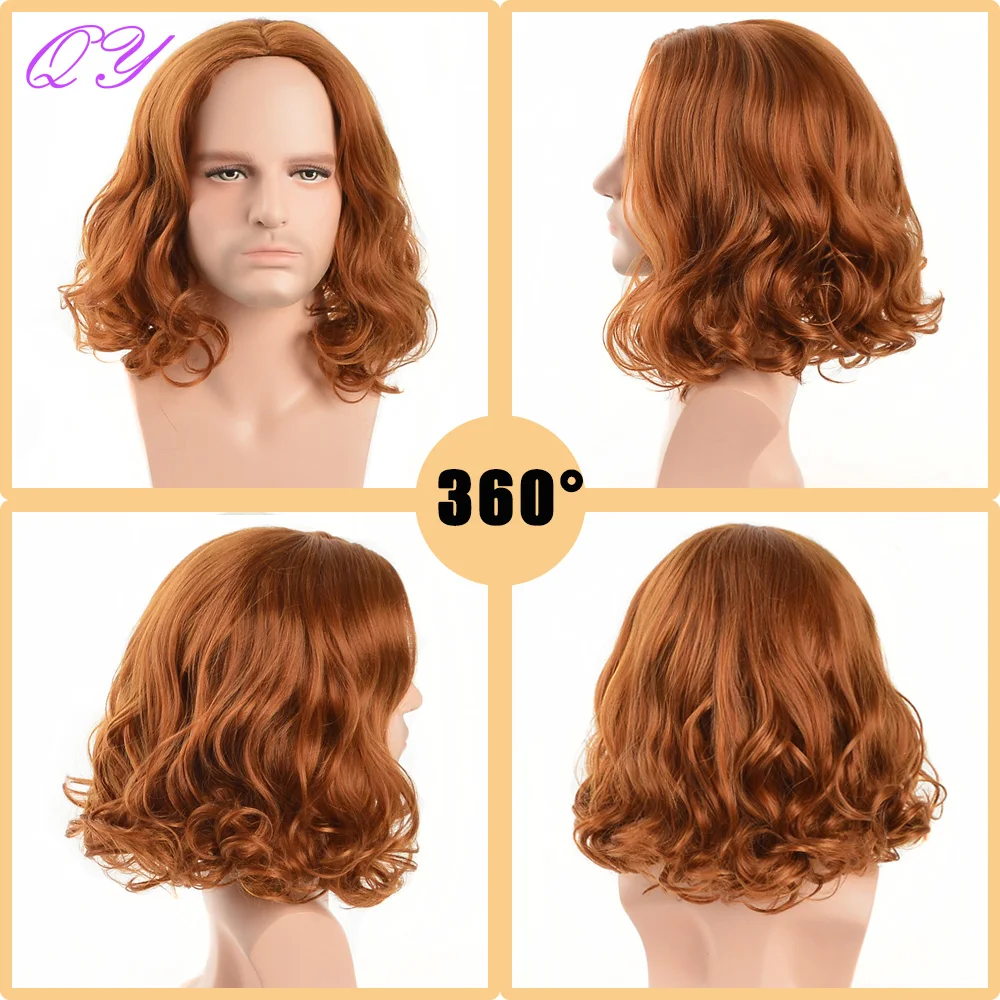 Synthetic Wigs For Men Party Male Wavy Short Blonde Man Hair Middle Part Medium Length Natural Wave Curl Adjustable Size Men