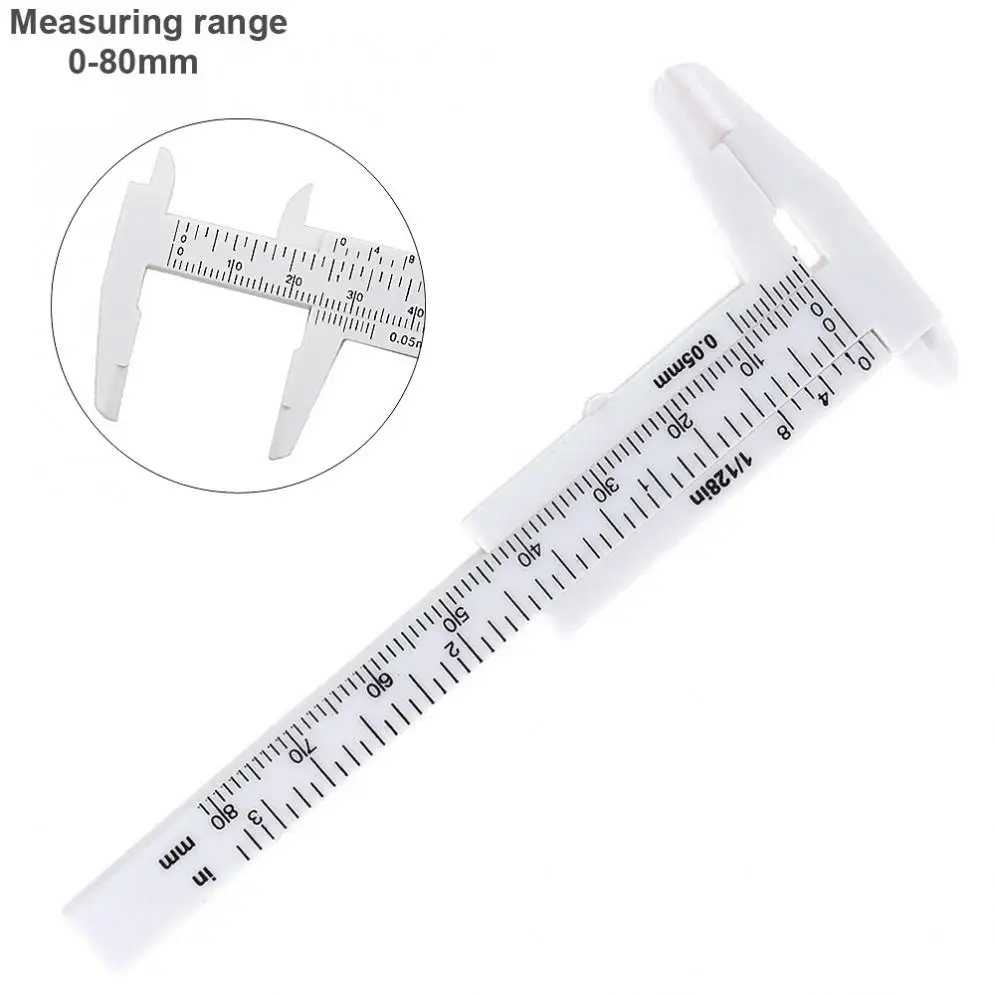 0-80mm Double Scale White Plastic PP Vernier Caliper with White Mini Measurement Tool for Students / Antique Measurement