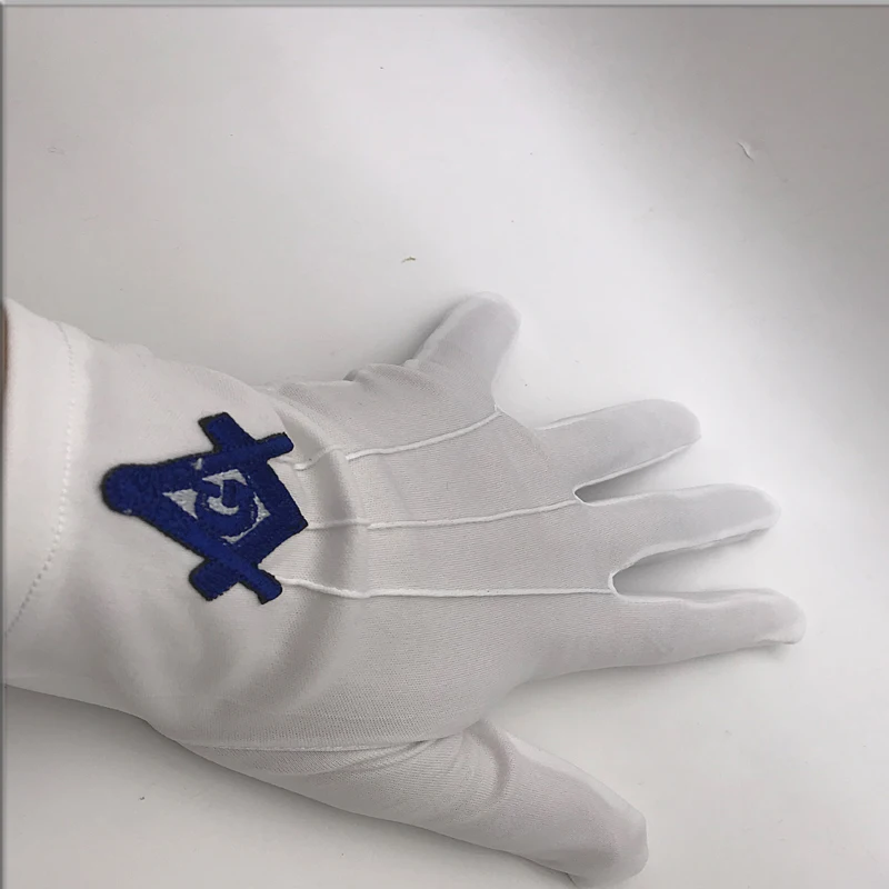 Blue Square and Compass Masonic Embroidery High Quality Polyester Gloves