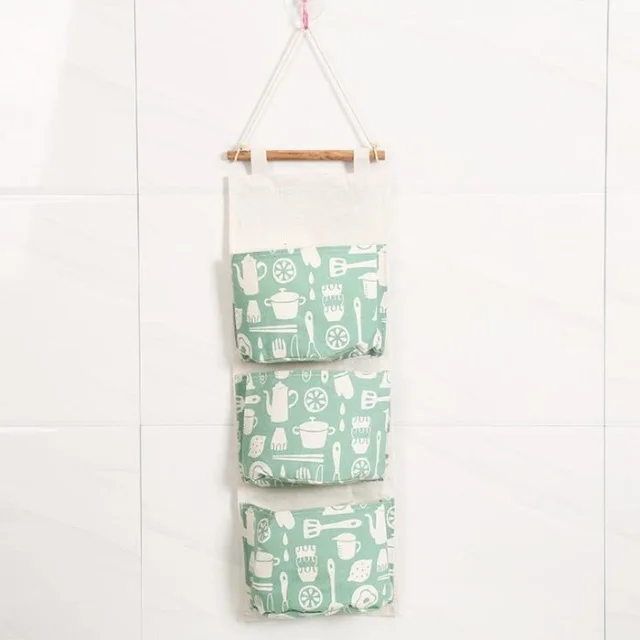 Flamingo Pattern Cotton Linen Hanging Storage Bag 3 Pockets Wall Mounted Wardrobe Hang Bag Wall Pouch Cosmetic Toys Organizer