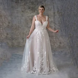 Jiayigong Lace Weding Dress Plus Size Big Women's Bridal Gown Sweetheart Sleeveless Applique A Line Sweep Train Wedding Dresses