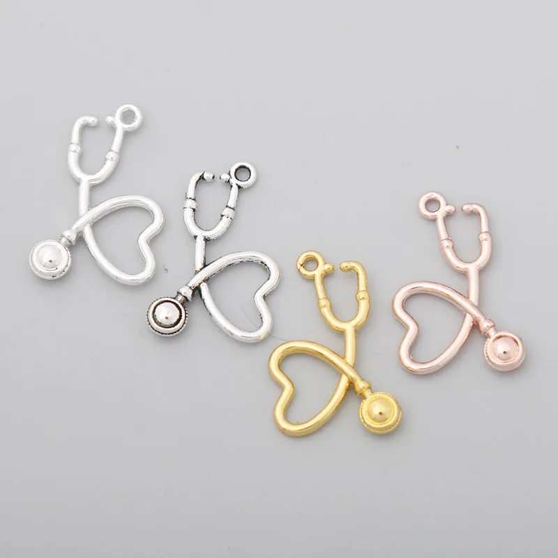 

RAINXTAR Fashion Antique Silver Color Doctor Stethoscope Alloy Nurse Medical Tool Charms 15*22mm 100pcs AAC1235