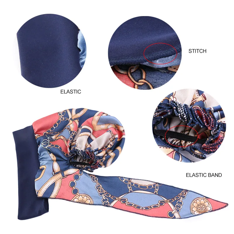 Solid Color Pre-tie Printed Turban For Women Wide Band Beanies Female Stretch Bandana Headwear Night Sleep Hats Cancer Chemo Cap