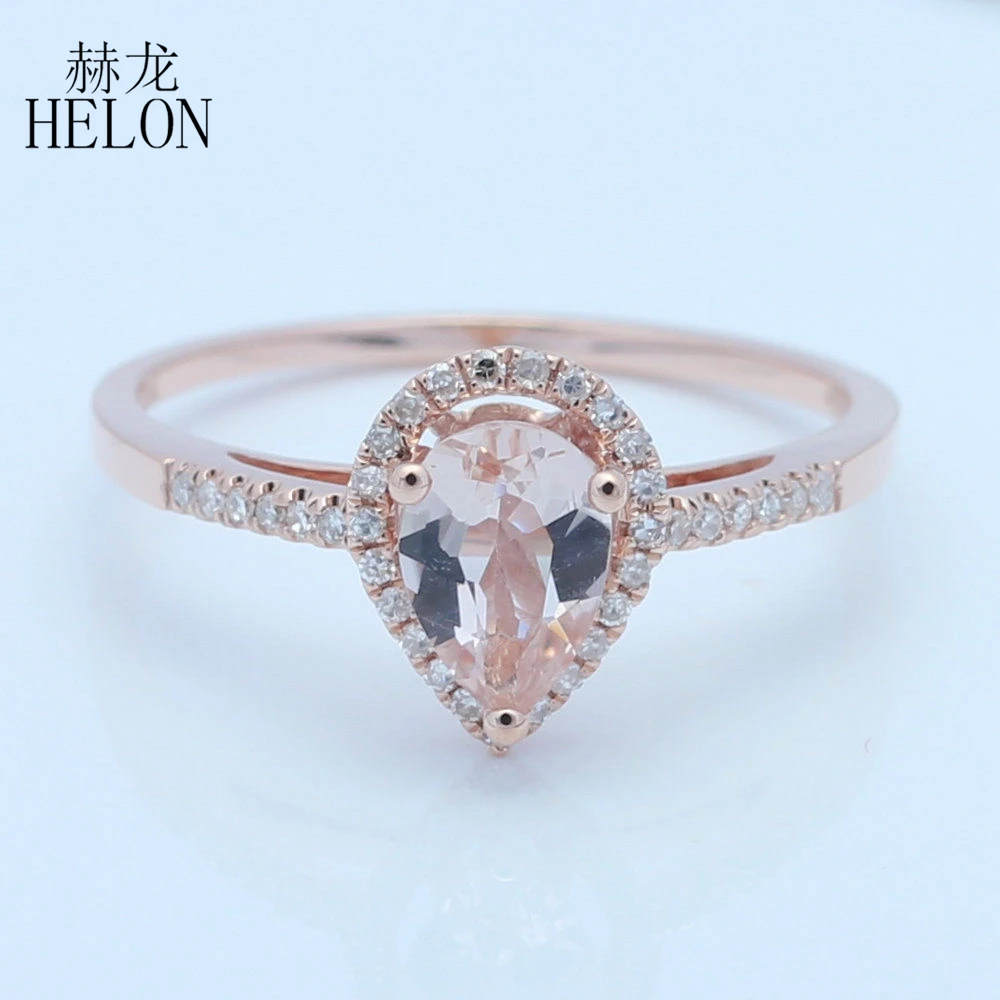 

HELON однотонное 14K розовое золото безупречная груша 0.8ct Природный морганит бриллианты Обручальное Кольцо женское свадебное модное изысканное ювелирное изделие подарок