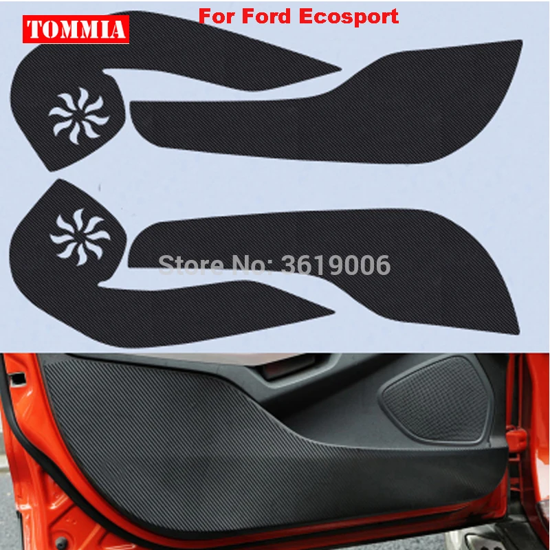 TOMMIA For Ford Ecosport Car Inside Door Cover Scratch Protection Anti Kick Pads Carbon Fiber Stickers 4pcs