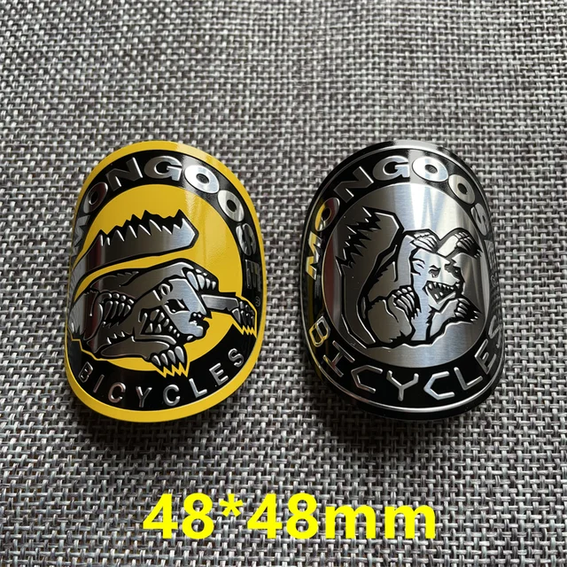 Mongoose vintage klasyczna motocyklowa głowa odznaka aluminiowe naklejki naklejki na MTB BMX składana rama rowerowa akcesoria rowerowe godło