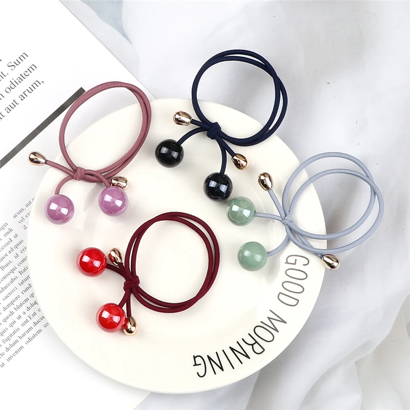 Bowknot Ball Pendant Hair Band Korean Fashion Headband Women Girls Hair Rope High Elastic Simple Scrunchie Hair Accessories Gift