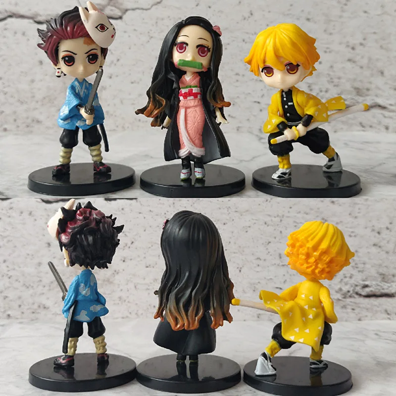 6Pcs Demon Slayer Anime Karakters 7Cm Figuur Cake Decor Anime Cartoon Kamado Nezuko Agatsuma Figuur Doll Ornament