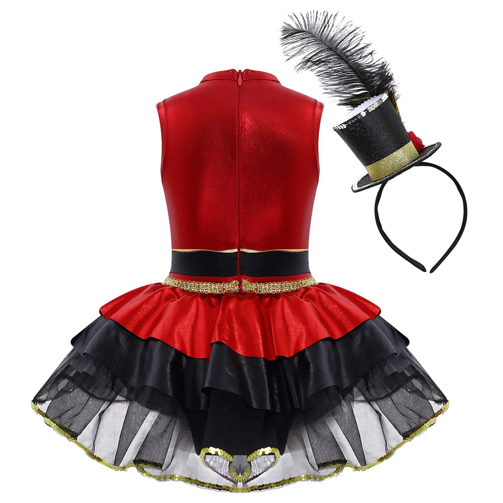 Kids Girls Tutu Ballet Dance Dress Halloween Circus Ringmaster Costume Dancewear Sequins Mesh Leotard Christmas Fancy Outfit