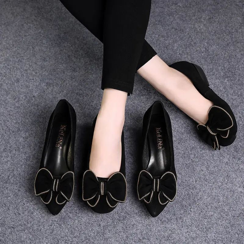 

Black Work Shoes 2026 New Spring Autumn Women Bowknot Casual Shoes Female Loafer Shoes Fashion Shallow Shoes Single Shoes 35-41
