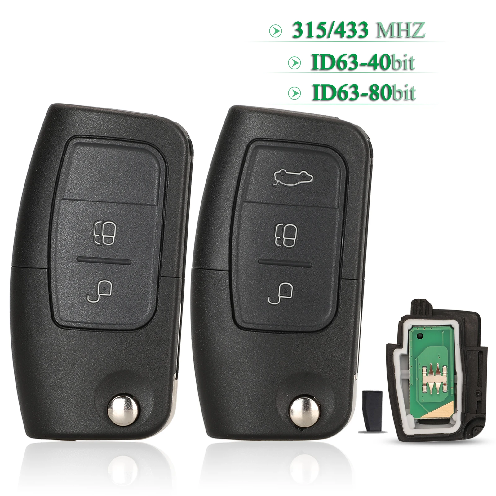 Jingyuqin 2/3 Tasten für Ford EcoSport 2013–2017 Focus MK 2 2009 Fob 315/433 MHz ID60 4D63 Fernbedienung Autoschlüssel Hu101/Fo21 Klinge – Detail 1