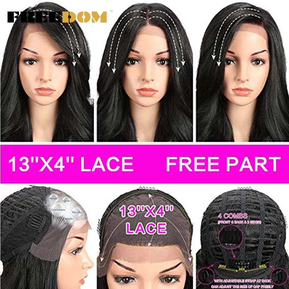 FREEDOM Synthetic Lace Front Wigs Body Wave Free Part Ombre Brown Blue Green Lace Wigs For Black Women Highlight Cosplay Wigs