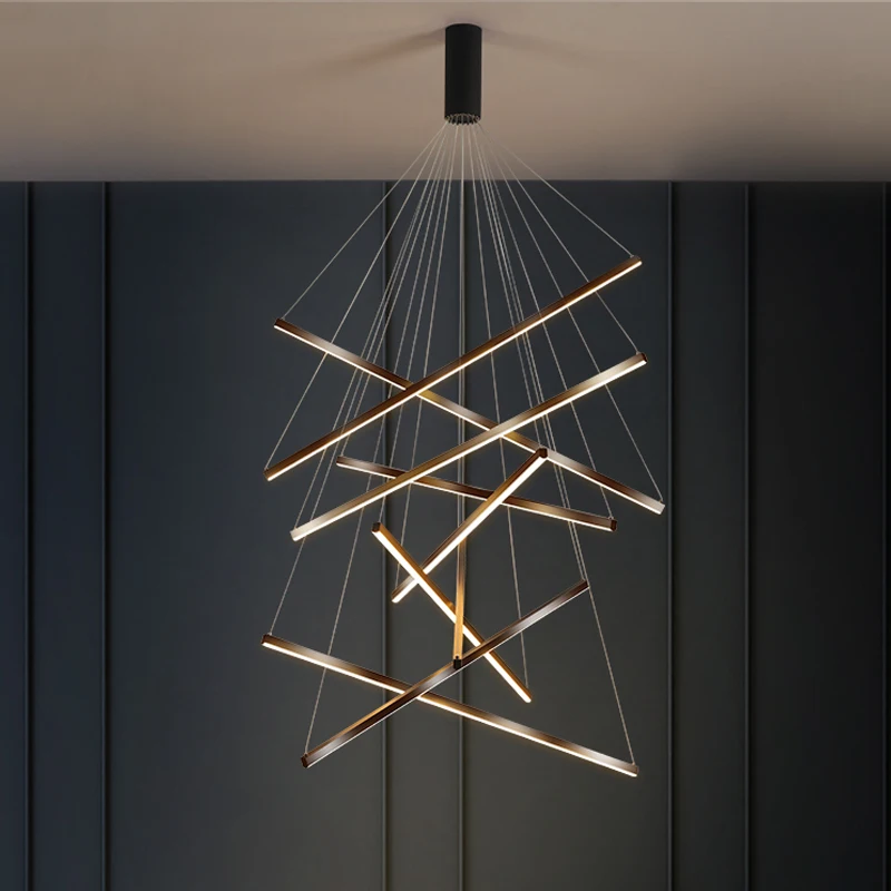 loft ceiling chandelier staircase led Line lamps living dining room nordic Pendant light Modern suspension Bedroom decorative