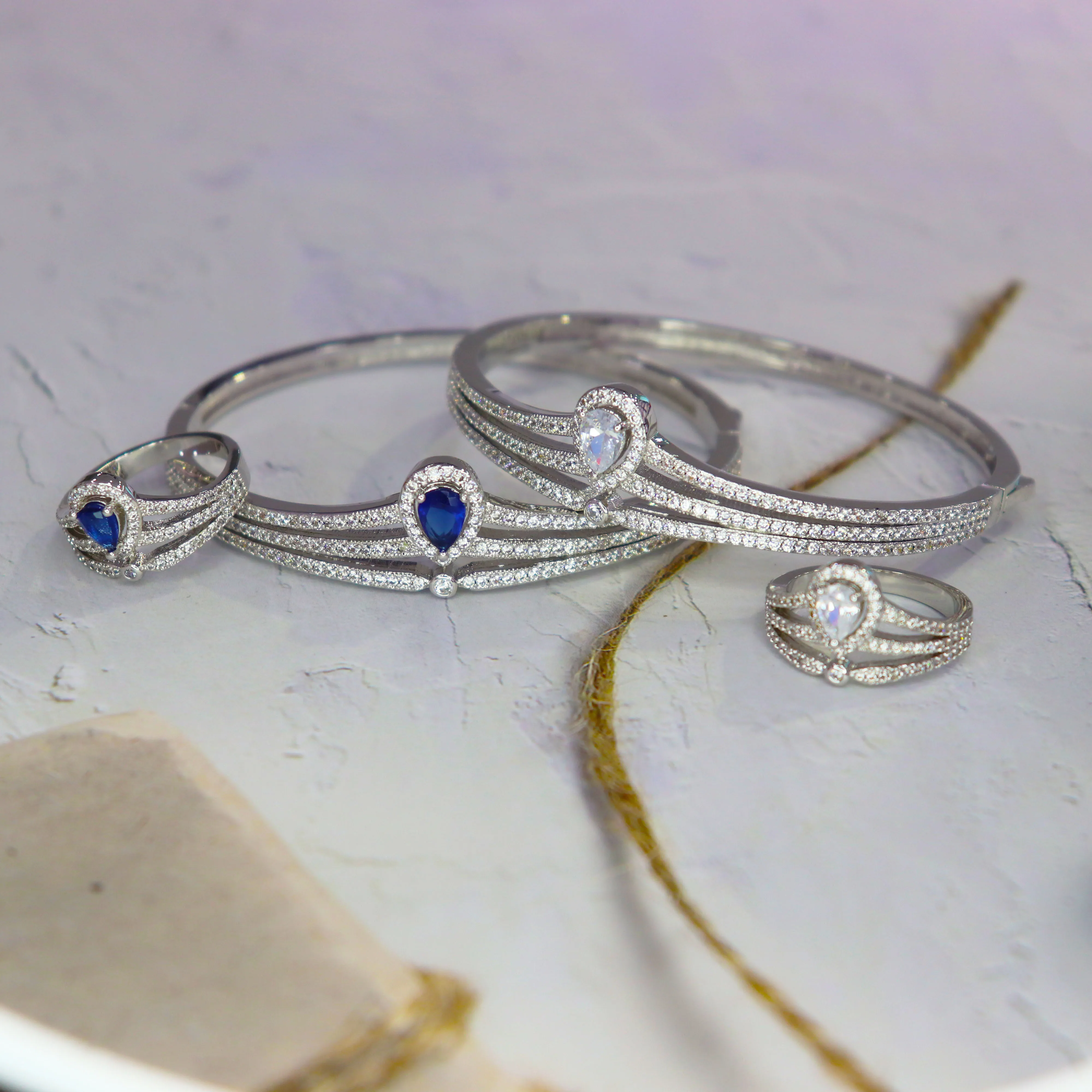 TC Blue main stone bracelet with ring set copper zircon classic European Jewelry Wedding Gift