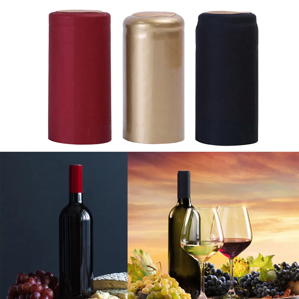 50pcs Wine Bottle Heat Shrink Capsules Plastic Caps Wine Cellars Bottle Shrink Film Shrinkable Sealing Cap Brewing Bar Tools