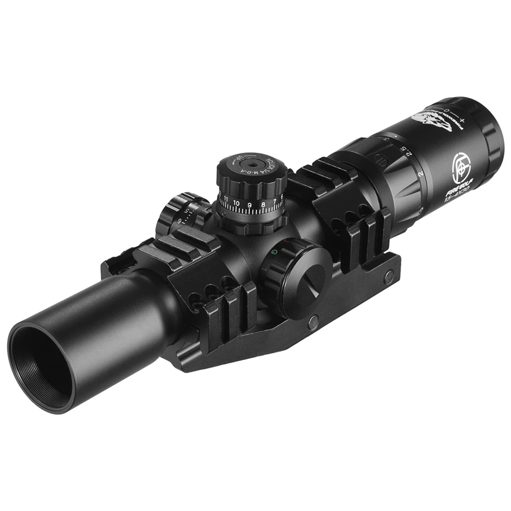 1.5-4X30 Hunting Tactical Optical Rifle Scope with Red Green Illuminated Cross Turret Lock Scope Range Airsoft Mirror