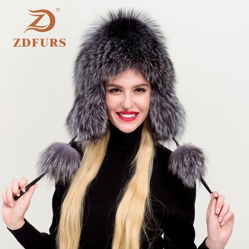 ZDFURS* 2019 fox fur hat women winter Korean version of fashion thickened warm big ear protection cap fur female Lei Feng hats