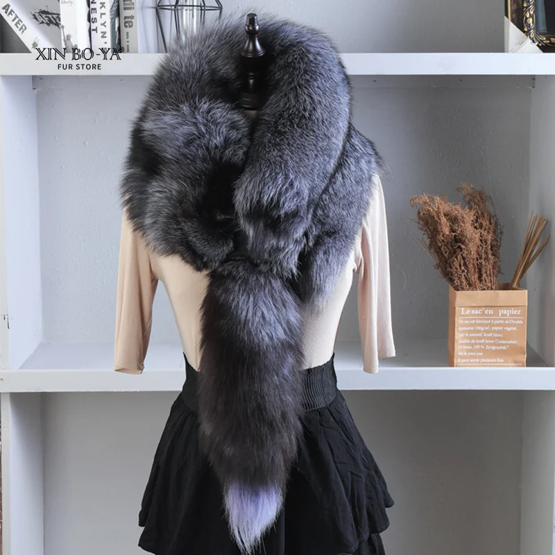 2024 Party Luxury Brand Women Real Winter Fox Fur Scarves Natural One-Piece Fox Fur Collar Warm Soft Real Fox Fur Scarf