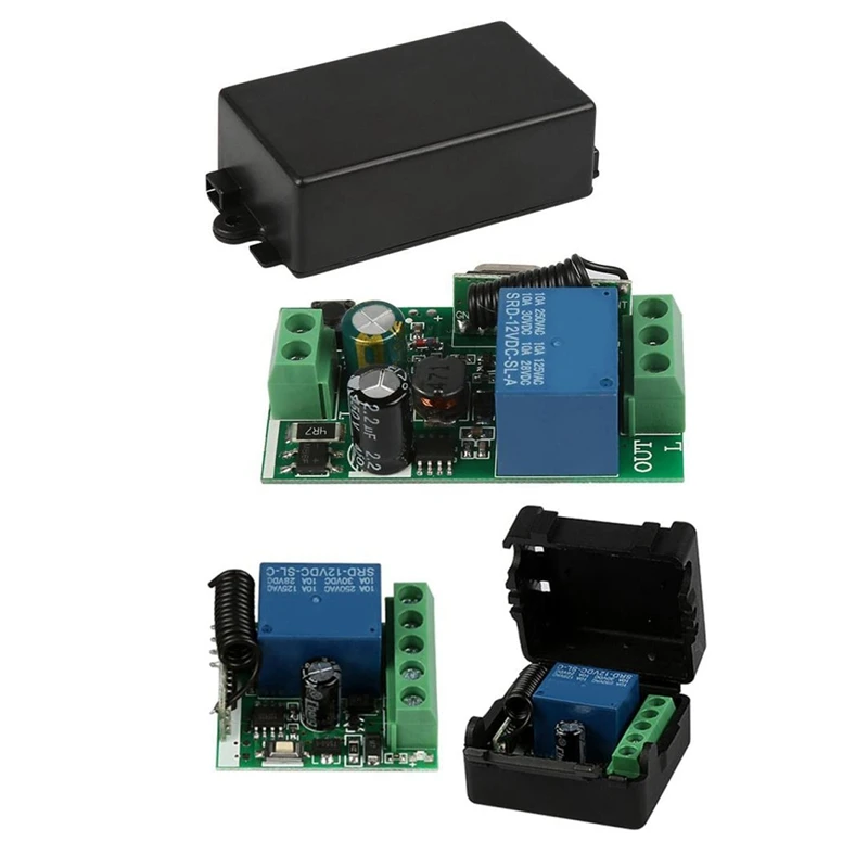 2 Pcs Universal 433 Mhz 1 Channel Remote Control Switch Mini Wireless Relay Receiver, DC 12V & AC 220V