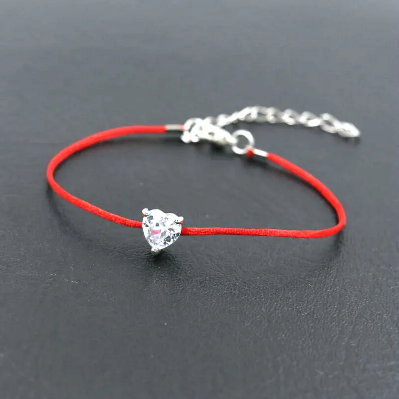 BPPCCR Crystal Rhinestone Love Heart Shape Charm Bracelet For Women Couples Red Rope Thread Lucky Braided Bracelets Girls Gifts