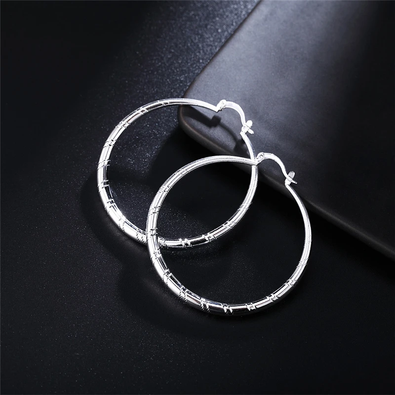 DOTEFFIL 925 Sterling Silver Round Circle 30/40/50/60mm Hoop Earring For Woman Fashion Party Wedding Engagement Party Jewelry