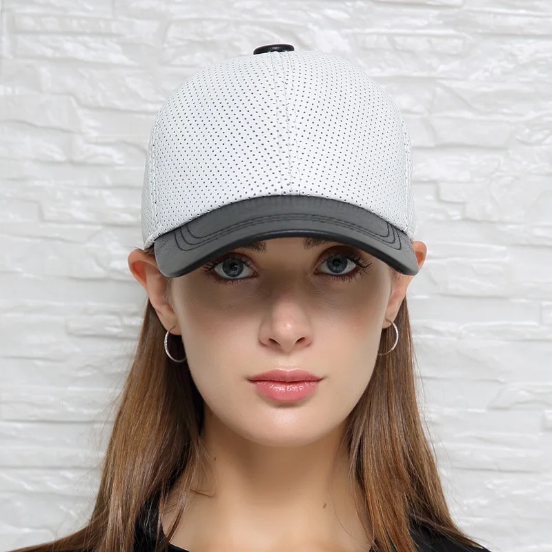 Female British Korean Sports White Baseball Cap Women Men Genuine Leather Duck Tonue Hats Male Casual Punch Hockey Visor Gorra