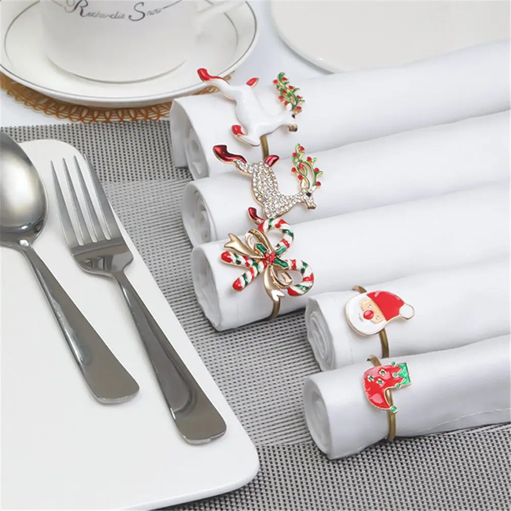 Kitchen & Bar Banquet Merry Xmas Santa Claus Christmas Tree Elk Napkin Ring Christmas Supplies Mouth Ring Table Decoration