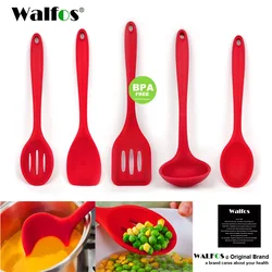 WALFOS 5Pcs Food Grade Non Stick Silicone Cooking Spoon Silicone Spatula Turner Colander Scraper Soup Spoon Kitchen Utensils Set