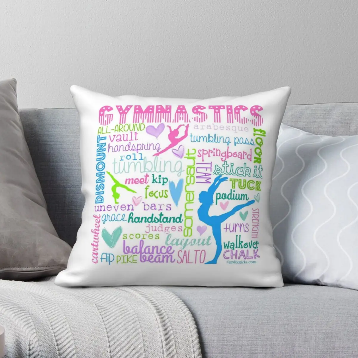 Gymnastics Typography In Pastels Square Pillowcase Polyester Linen Velvet Pattern Zip Throw Pillow Case Room Cushion Cover 45x45