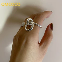 QMCOCO Silver Color Engagement Rings For Women New Fashion Creative Circle Pendant Birthday Party Jewelry Gifts