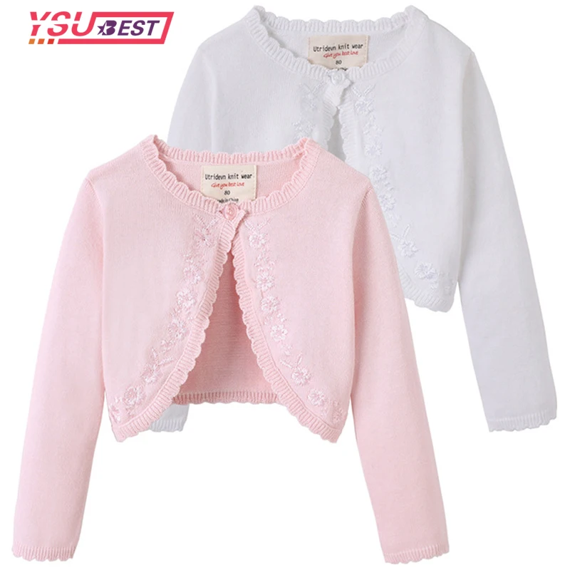 2022 Baby Girl Cadigan Little Girls Long Sleeve 100% Cotton Solid Knit Bolero Cardigan Shrug Sweaters for Birthday Party Sweater