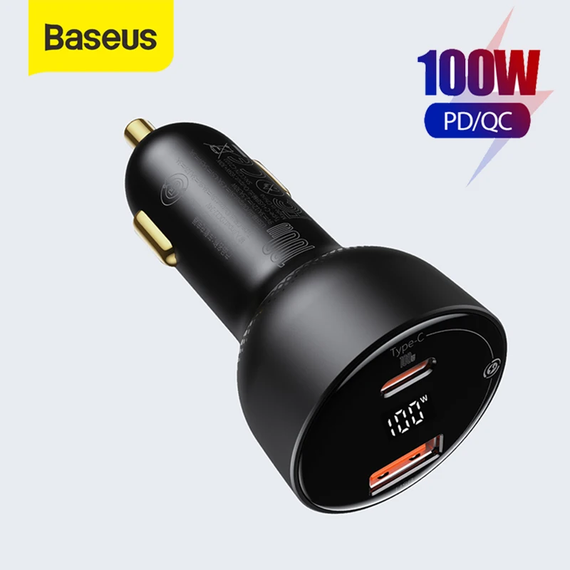 Baseus Car Charger Laptop Tablet Car Cigarette Lighter Charger 100W PD QC PPS Fast Charging Type C Charger For Xiaomi For iPhone