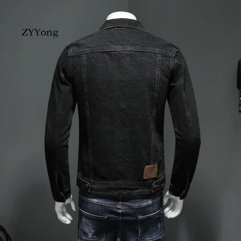 Casaco bomber preto masculino estilo europeu, jaqueta jeans slim para motocicleta, vestuário casual