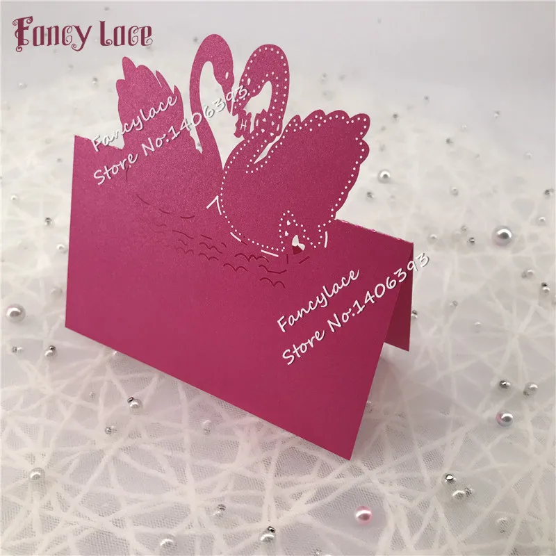 50 Pcs Laser Cut Swan Wedding Party Favor Place Cards pearl paper Hollow Out Swan Couple Design Birthday Table Name Cards