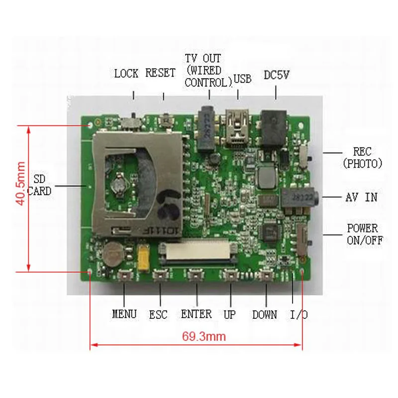 SD Card Mini DVR Module 720x480 30fps Support 32GB Recorder Board  PCBA  Monitor Record & Playback 1CH Video & Picture Capture