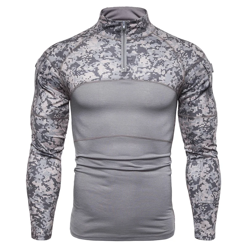 NEW Men\'s Long Sleeve CamouflageS Tactical T-shirt Slanting Sports Sweatsuit Fitness Tank Tops Gym Pullover Tops Outdoor Sport