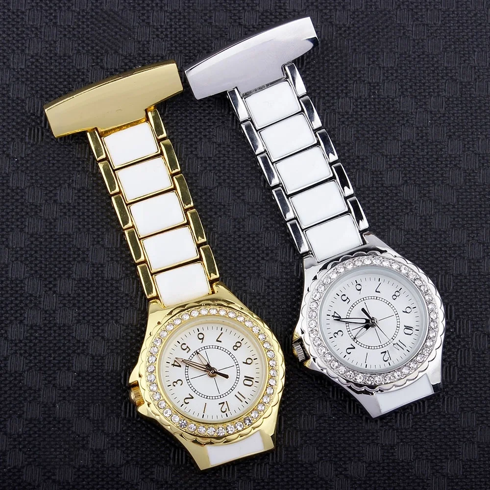 

New Luxury Crystal Gold Silver FOB Pocket Watch Analog Clip-on Hanging Brooch Elegant Women Quartz Fashion Nurse Watches