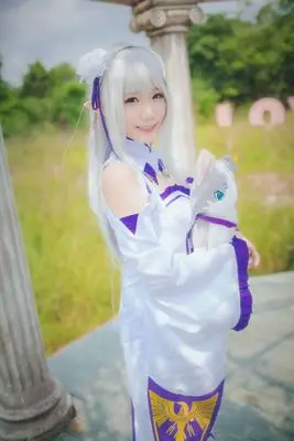 Life in a Different World from Zero Emilia Cosplay Wigs Long Sliver Straight Heat Resistant Synthetic Hair+ Wig Cap