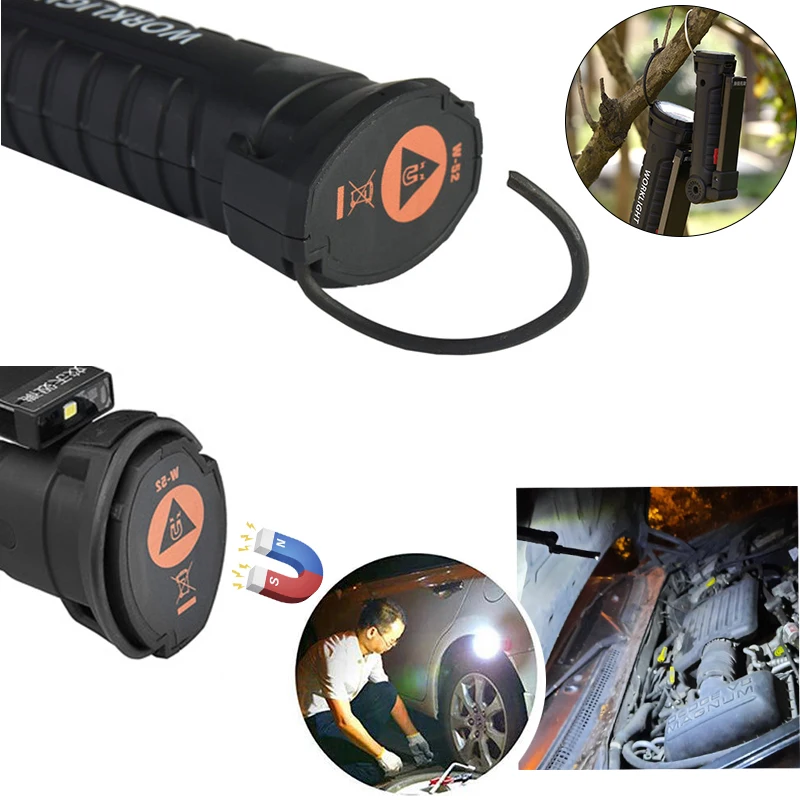 Work Light COB LED Torch Flashlight USB Rechargeable With Built-in Battery Set Multi Function Folding Camping Magnet Light Lamp