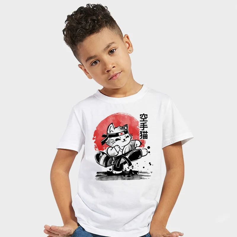 Karate Kat Jongen Populaire Cartoon T Shirt Animal T-shirt Leuke Meisje Top Korte Mouwen T-shirt Kinderkleding