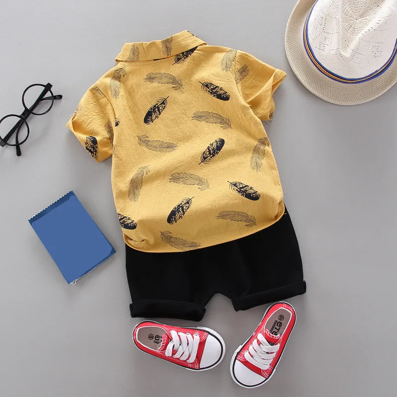 Summer boy baby clothes Sets fashion cotton lapel short-sleeved shirt T-shirt + kids shorts 2 pieces Boy Sets clothing