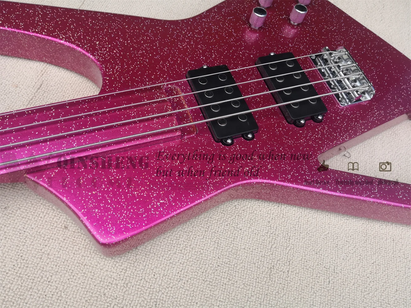 Pesell Factory Custom 4 Strings Bass Guitar  irregularity Bass Pink Sliver Particles Neck Bolt On Bady