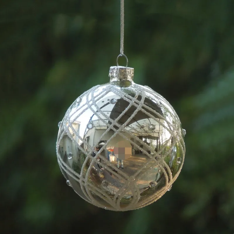 

16pcs/pack Diameter=8cm Small Size Electroplating Silver Christmas Day Glass Ball Handmade Globe Pendant Home Decoration