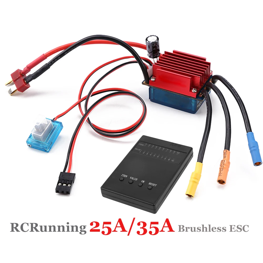 Rcrunning 25A/35A 2-3S Sensorless Borstelloze Elektronische Speed Controller Esc Met Programma Kaart Voor 1/16 1/18 rc Auto On-Road Speelgoed