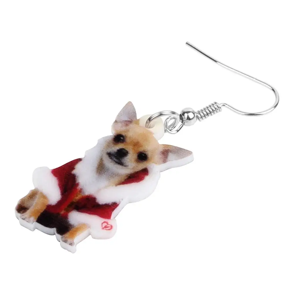 Bonsny Acrylic Christmas Sweet Chihuahua Dog Earrings Drop Dangle Animal Pets Jewelry For Women Girls Teens Party Gift Accessory