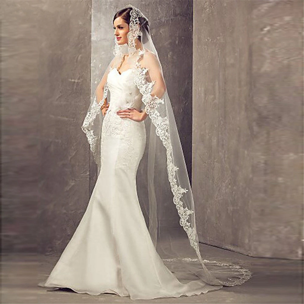 Veils cattedrale FATAPAESE con pettine Appliques in pizzo 1 strato 3M velo lungo accessori da sposa velo da sposa donna Veu de noiva longo