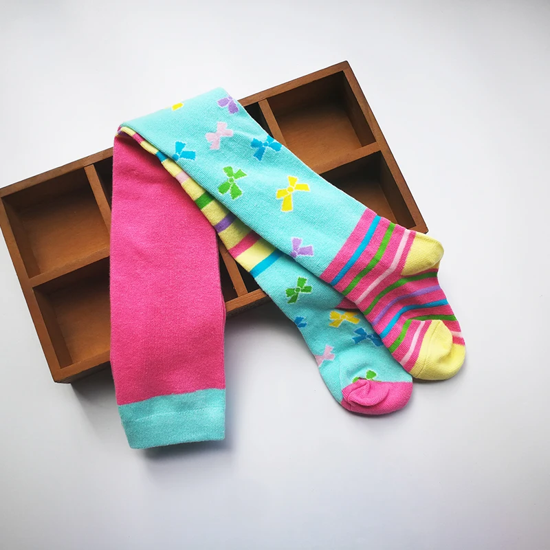 Spring Autumn Children Striped Tights Baby Girl Pantyhose Cotton Knitted Cotton Cute Kids Stocking Patchwork Tights