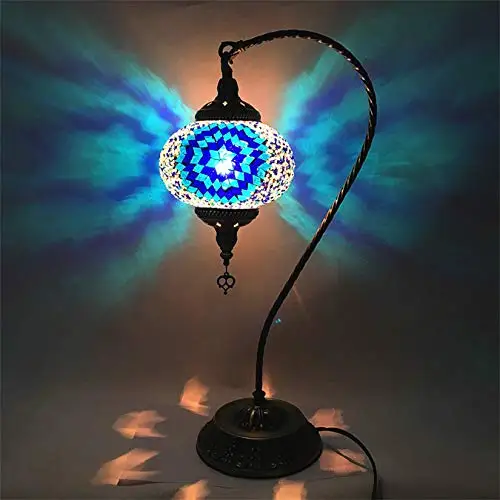 LaModaHome Moroccon Table Lamps Turkish Mosaic Night Lamp Handmade Mediterranean Gooseneck Bedside Light for Living Room Bedroom