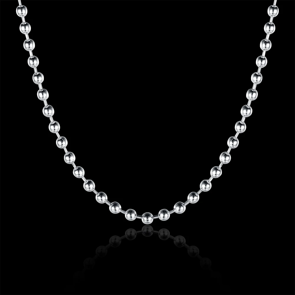 Hot Simple Generous Chic Clavicle 3mm Bead Chain Necklace 925 Sterling Silver Beads Necklaces For Women Gift